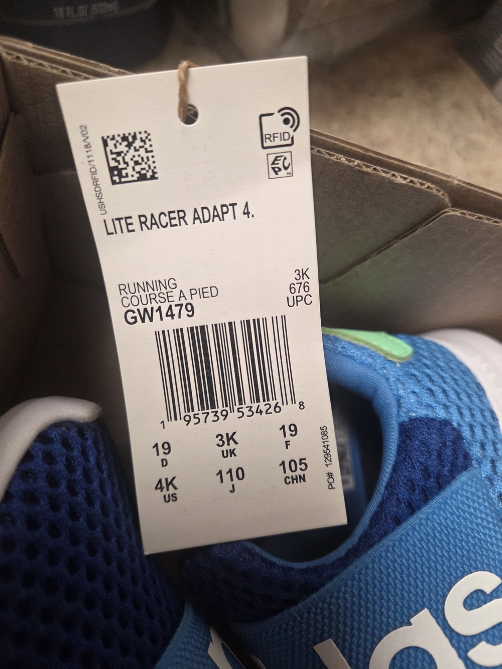 adidas Kids Blue and Neon Green Lite Racer Adapt 4 Sneakers